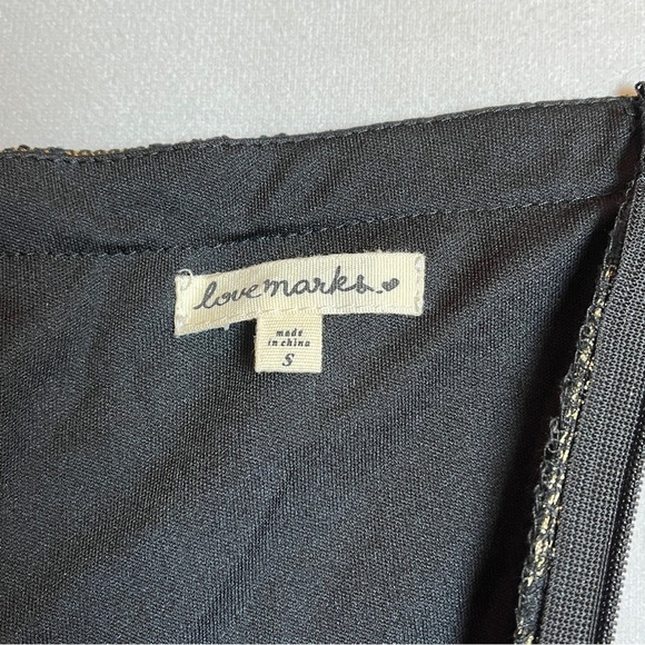 Women's Strapless LoveMarks Dress Small Black/Gold Floral Short Preowned - Picture 3 of 9